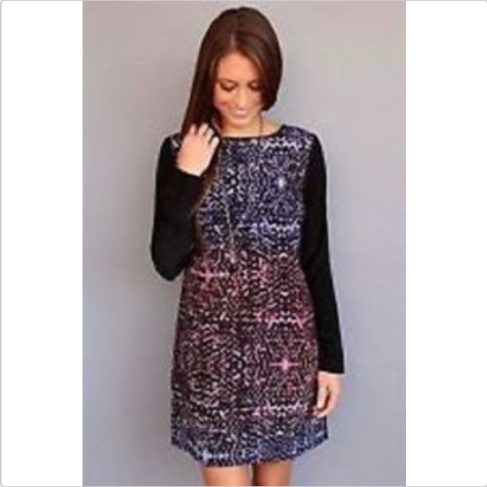 CHARLIE JADE Long Sleeves Silk Dress NWT Chevron